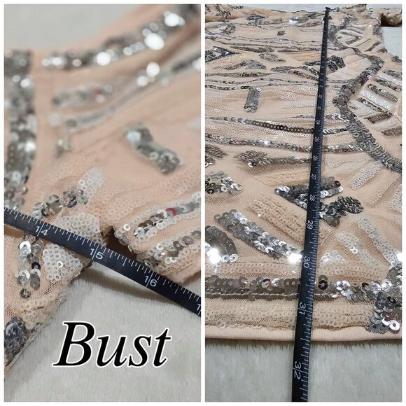 Forever 21 ✦ Sequin Bodycon Dress ✦ Off-Shoulder Peach & Silver Size S NWOT - Picture 13 of 16